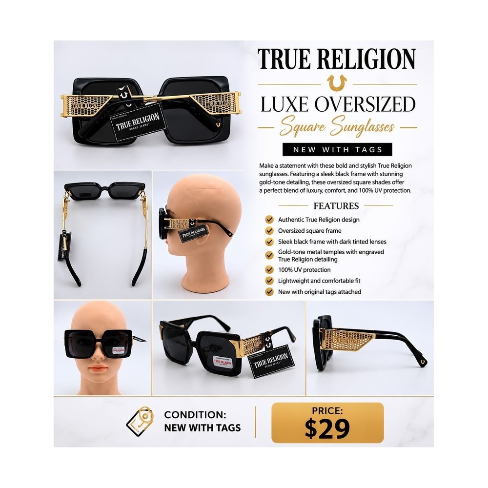 True Religion Oversized Square Sunglasses - White & Marbled Tortoise NWT